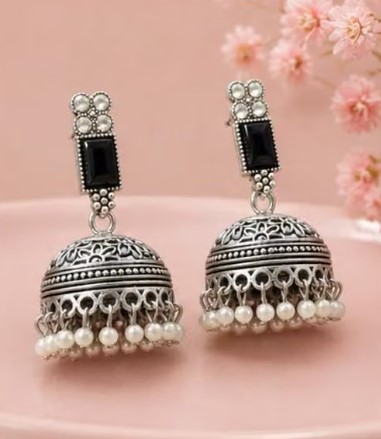 Black Rectangle Pearl Jhumka